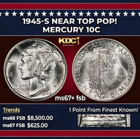 1945-s Mercury Dime Near Top Pop! 10c ms67+ fsb SEGS
