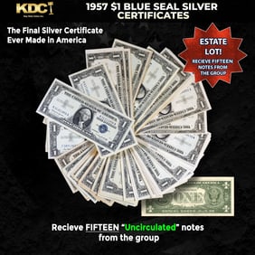 15x 1957 $1 Blue Seal Silver Certificates Grades CU