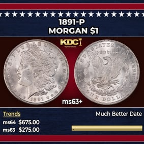 1891-p Morgan Dollar $1 Grades ms63+