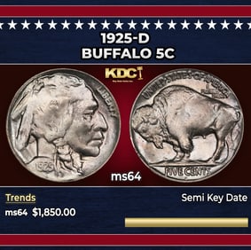 1925-d Buffalo Nickel 5c ms64 SEGS