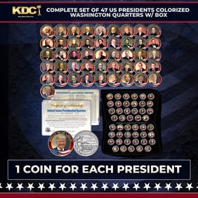 Complete Set of 47 US Presidents Colorized Washington Quarters w/ BOX Other Toy