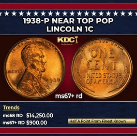 1938-p Lincoln Cent Near Top Pop 1c ms67+ rd SEGS