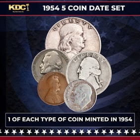 1954 5 Coin Date Set, 1 Of Each Type Of Coin Minted in 1954