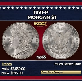 1891-p Morgan Dollar $1 ms65 SEGS