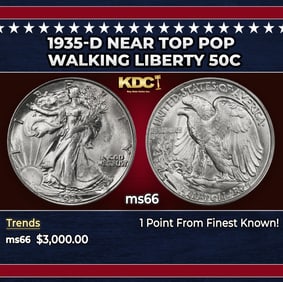 1935-d Walking Liberty Half Dollar Near Top Pop 50c ms66 SEGS