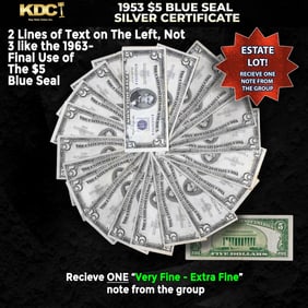 1x 1953 $5 Blue Seal Silver Certificate Grades VF/XF