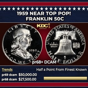 1959 Proof Franklin Half Dollar Near Top Pop! 50c pr68+ DCAM SEGS