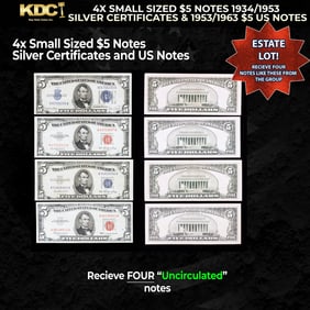 4x Small Sized $5 Notes 1934/1953 Silver Certificates & 1953/1963 $5 US Notes Grades CU