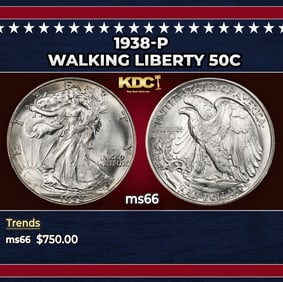 1938-p Walking Liberty Half Dollar 50c Grades ms66
