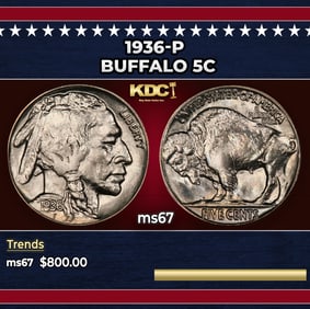 1936-p Buffalo Nickel 5c ms67 SEGS