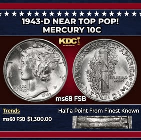 1943-d Mercury Dime Near Top Pop! 10c ms68 FSB SEGS