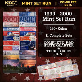 1999-2009 Mint Set Run - 256 Coins, 11 Complete Sets Complete 50 State Quarters & Territories Run