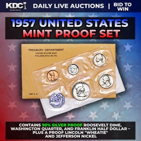 1957 United States Mint Silver Proof Set In Original Goventment Packaging, 5 Coins - Manilla