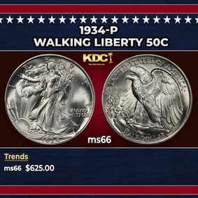 1934-p Walking Liberty Half Dollar 50c Grades ms66
