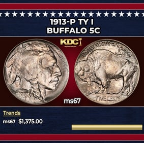 1913-p Ty I Buffalo Nickel 5c ms67 SEGS
