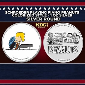Schroeder Playing Piano Peanuts Colorized Style - 1 oz Silver Round Round