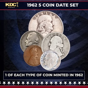 1962 5 Coin Date Set, 1 Of Each Type Of Coin Minted in 1962