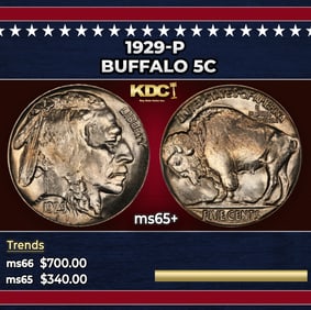 1929-p Buffalo Nickel 5c Grades ms65+