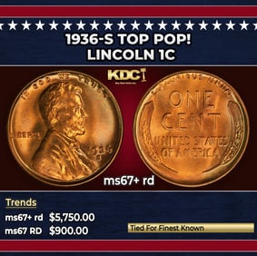 1936-s Lincoln Cent TOP POP! 1c ms67+ rd SEGS