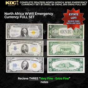 Complete 1934/1935 North Africa WWII Emergency Currency Set $1, $5, $10 FULL SET Grades VF/XF