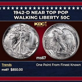 1942-d Walking Liberty Half Dollar Near Top Pop 50c ms67 SEGS