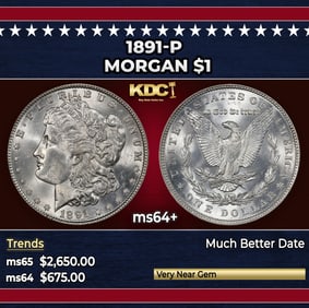 1891-p Morgan Dollar $1 ms64+ SEGS
