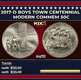 2017-d Boys Town Centennial Modern Commem Half Dollar 50c ms70 SEGS