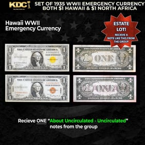 Set of 1935 WWII Emergency Currency Both $1 Hawaii & $1 North Africa Grades AU/CU
