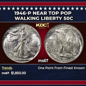 1946-p Walking Liberty Half Dollar Near Top Pop 50c ms67 SEGS