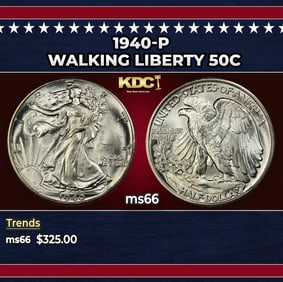 1940-p Walking Liberty Half Dollar 50c Grades ms66