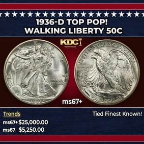 1936-d Walking Liberty Half Dollar TOP POP! 50c ms67+ SEGS