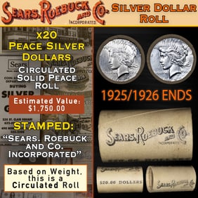 20 Peace Dollars $1 SEARS Roll Circ 1925/1926 Ends
