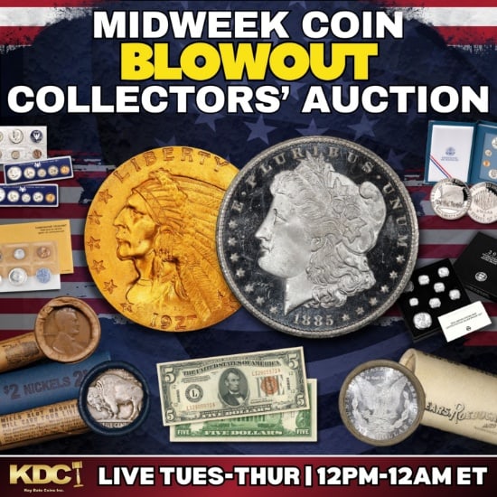 Cover: TTENTION! New Midweek Coin BLOWOUT Collectors' Coin Auction!All New LookAll New FeelAll New LotsWe are very excited to present 3000+ lots of our Brand New 3 day Midweek Coin BLOWOUT Collectors' Coin A