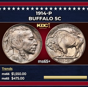 1914-p Buffalo Nickel 5c Grades ms65+