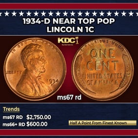 1934-d Lincoln Cent Near Top Pop 1c ms67 rd SEGS