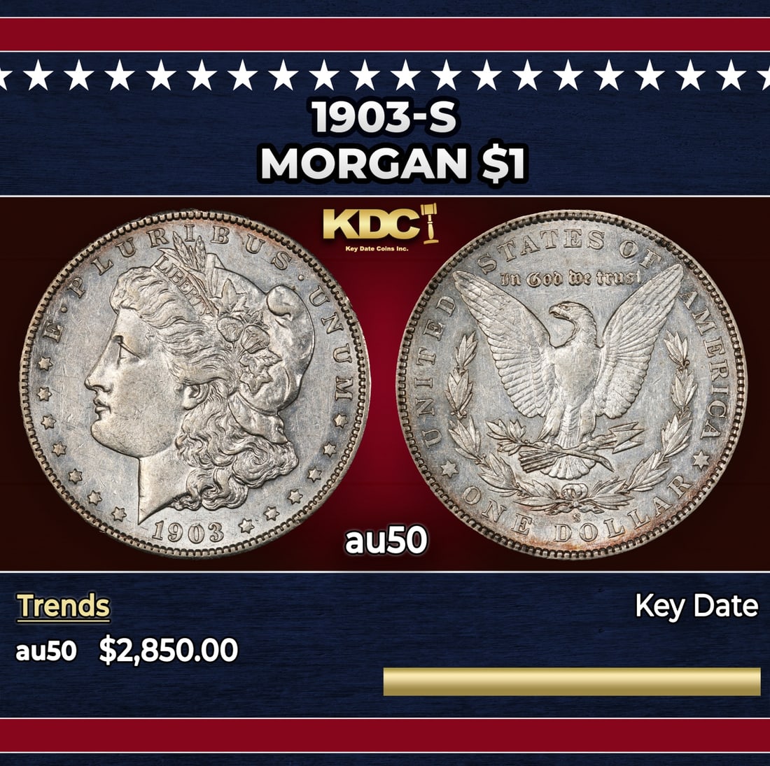 1903-s Morgan Dollar $1 au50 SEGS: 1903-s Morgan Dollar $1 au50 SEGS.