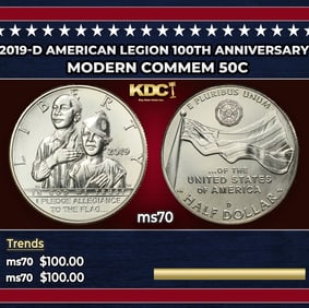 2019-d American Legion Modern Commem Half Dollar 100th Anniversary 50c ms70 SEGS