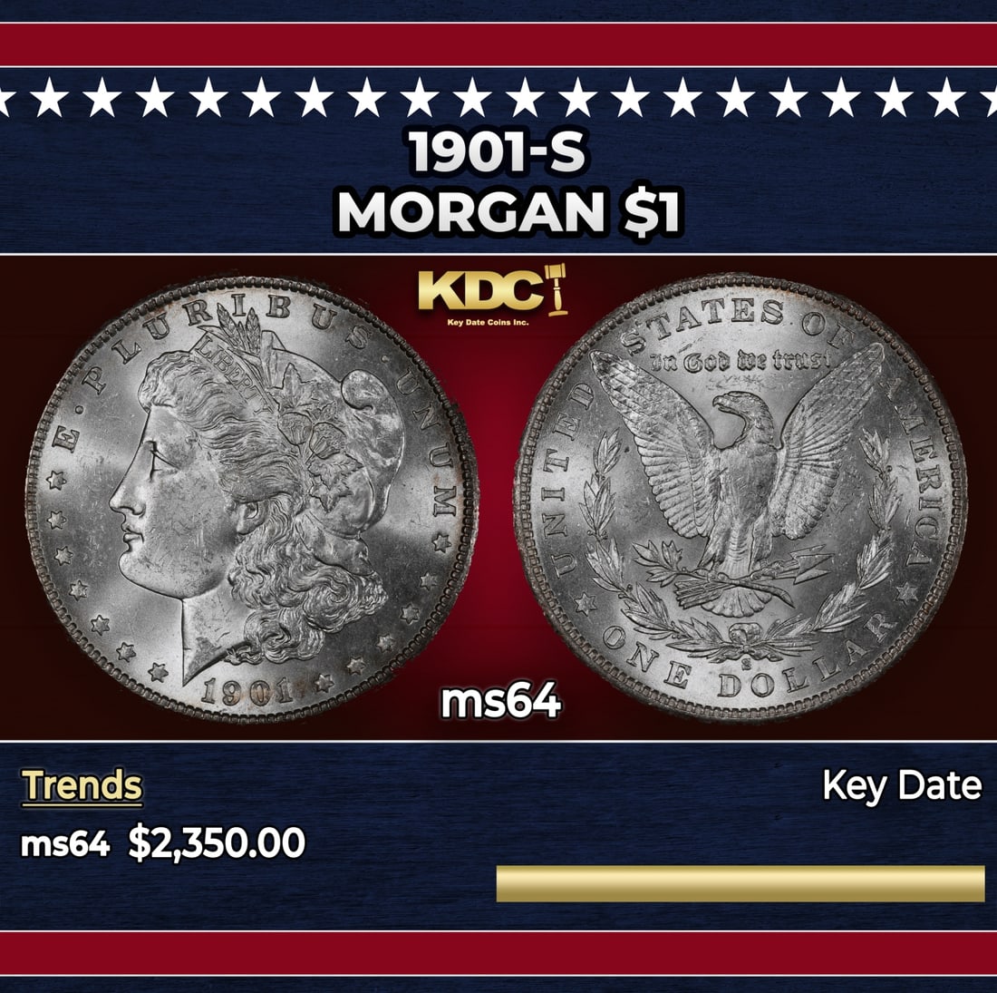 1901-s Morgan Dollar $1 ms64 SEGS: 1901-s Morgan Dollar $1 ms64 SEGS.