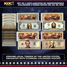 Set of 4 Declaration of Independence Colorized 2-Sided Notes ($1, $2, $5, $10) Other Toy