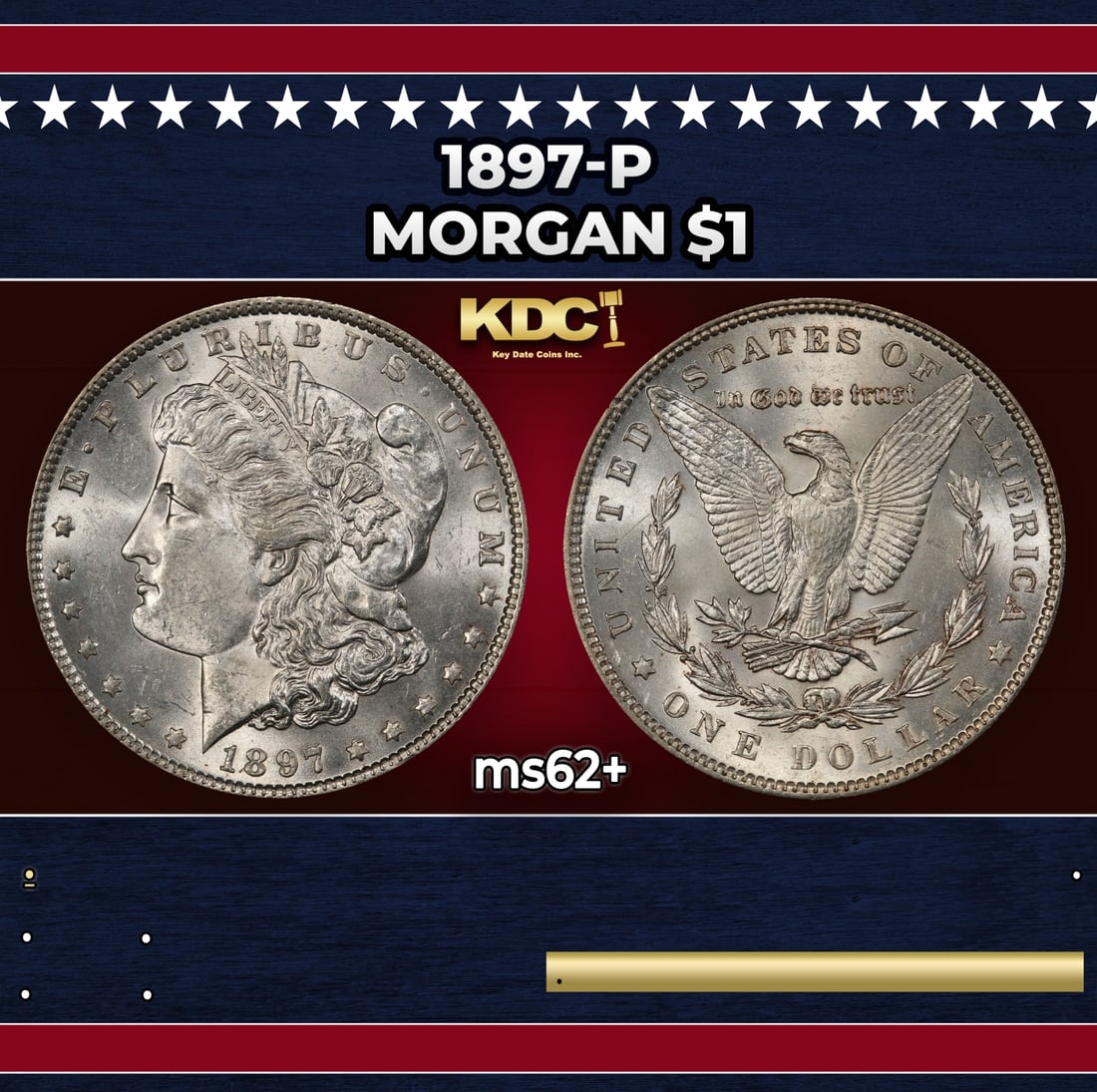 1897-p Morgan Dollar $1 Grades ms62+ (1 of 3)