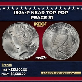 1924-p Peace Dollar Near Top Pop $1 ms67+ SEGS