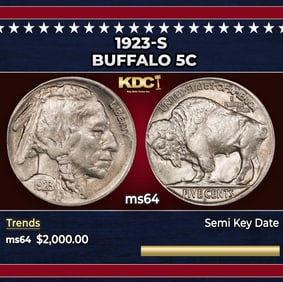 1923-s Buffalo Nickel 5c ms64 SEGS