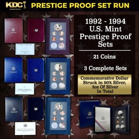 1992-1994 US Mint Prestige Proof Sets - 21 Coins, 3 Complete Sets