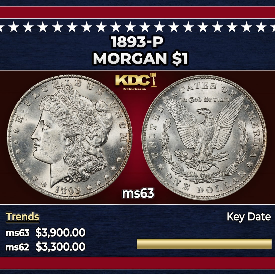 1893-p Morgan Dollar $1 ms63 USCG (1 of 3)