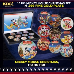 10 Coin Mickey Mouse & Friends CHRISTMAS Gold Plated Round Collection HO HO HO!