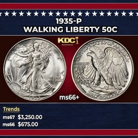1935-p Walking Liberty Half Dollar 50c ms66+ SEGS