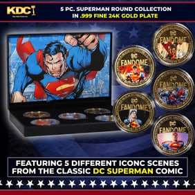 5 Coin DC Comic Book Superman Gold Plated Round Collection In Custom Box W/ Special Backer card