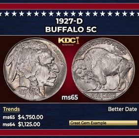 1927-d Buffalo Nickel 5c ms65 SEGS