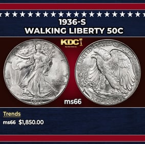1936-s Walking Liberty Half Dollar 50c ms66 SEGS