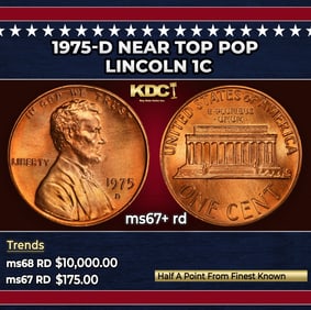 1975-d Lincoln Cent Near Top Pop 1c ms67+ rd SEGS